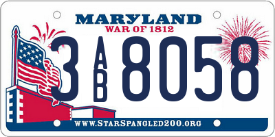 MD license plate 3AB8058