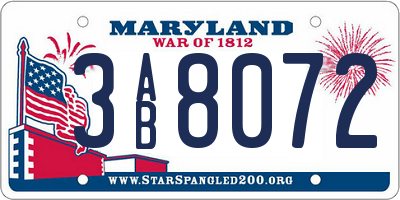 MD license plate 3AB8072