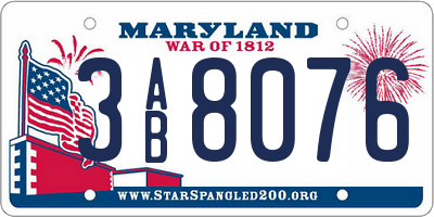 MD license plate 3AB8076