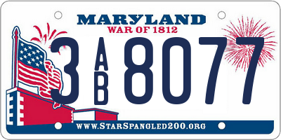 MD license plate 3AB8077
