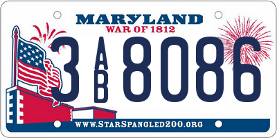 MD license plate 3AB8086