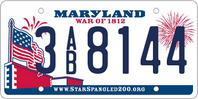 MD license plate 3AB8144