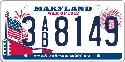 MD license plate 3AB8149
