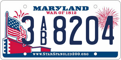 MD license plate 3AB8204