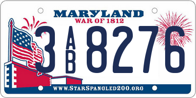 MD license plate 3AB8276