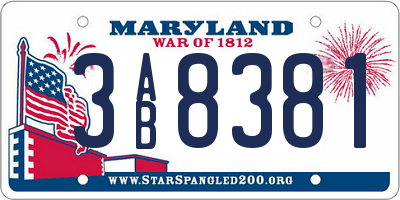 MD license plate 3AB8381