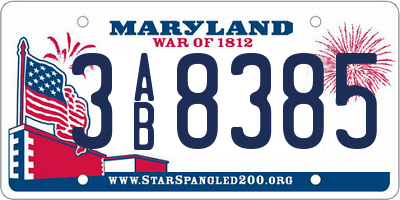 MD license plate 3AB8385