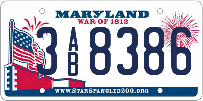 MD license plate 3AB8386