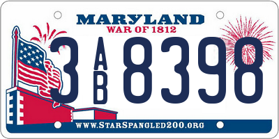 MD license plate 3AB8398