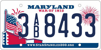 MD license plate 3AB8433
