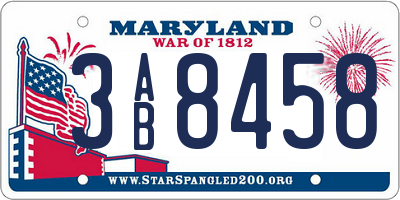 MD license plate 3AB8458