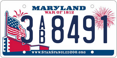 MD license plate 3AB8491
