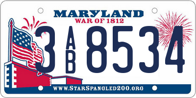 MD license plate 3AB8534