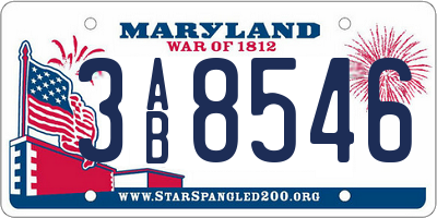 MD license plate 3AB8546