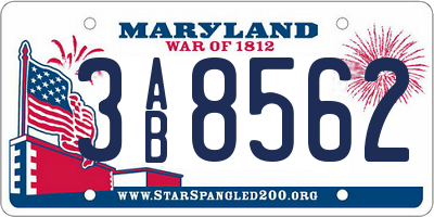 MD license plate 3AB8562
