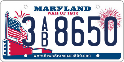 MD license plate 3AB8650