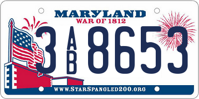 MD license plate 3AB8653