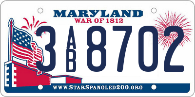 MD license plate 3AB8702