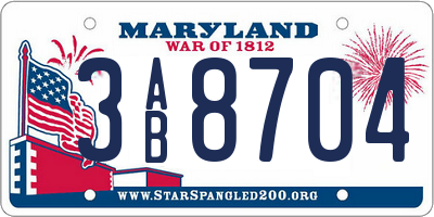 MD license plate 3AB8704