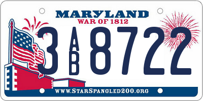 MD license plate 3AB8722