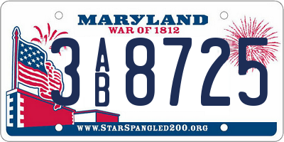 MD license plate 3AB8725