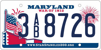 MD license plate 3AB8726