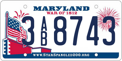 MD license plate 3AB8743