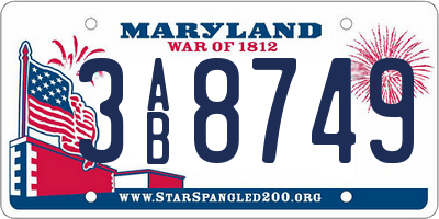 MD license plate 3AB8749