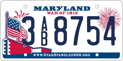 MD license plate 3AB8754
