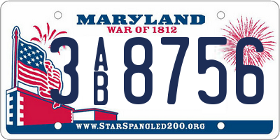 MD license plate 3AB8756