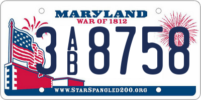 MD license plate 3AB8758
