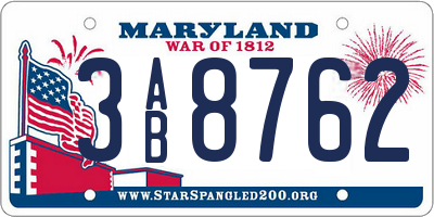 MD license plate 3AB8762