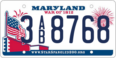 MD license plate 3AB8768