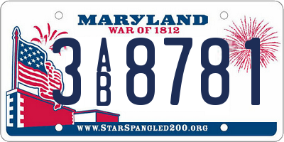 MD license plate 3AB8781