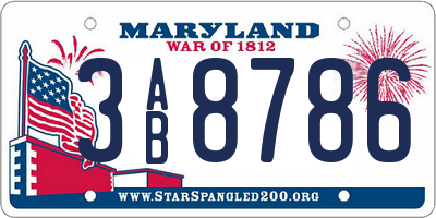 MD license plate 3AB8786