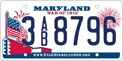 MD license plate 3AB8796
