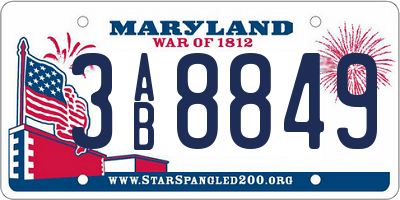 MD license plate 3AB8849