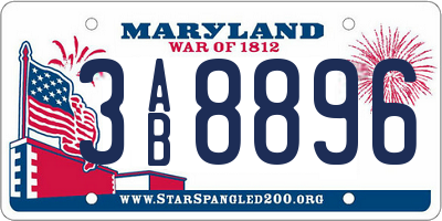 MD license plate 3AB8896