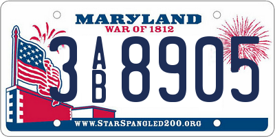 MD license plate 3AB8905
