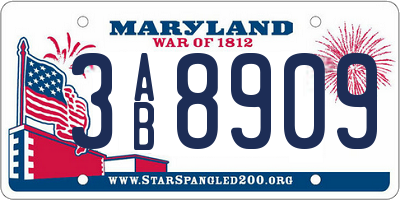 MD license plate 3AB8909