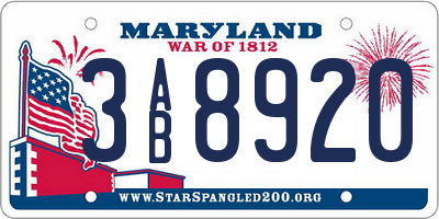 MD license plate 3AB8920