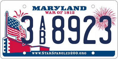 MD license plate 3AB8923