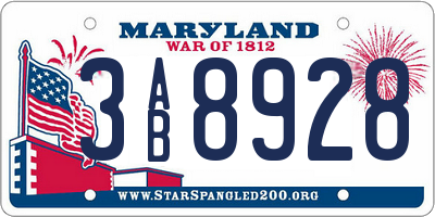MD license plate 3AB8928