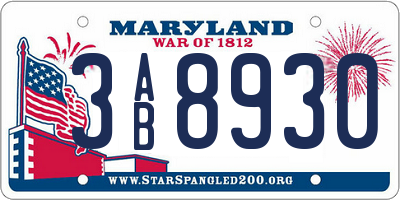 MD license plate 3AB8930