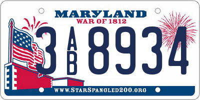 MD license plate 3AB8934