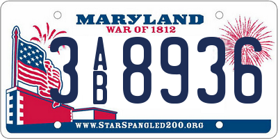 MD license plate 3AB8936