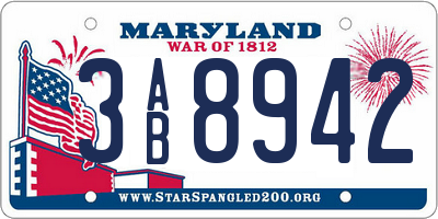 MD license plate 3AB8942