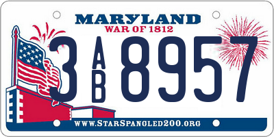 MD license plate 3AB8957