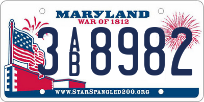 MD license plate 3AB8982