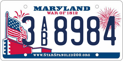 MD license plate 3AB8984